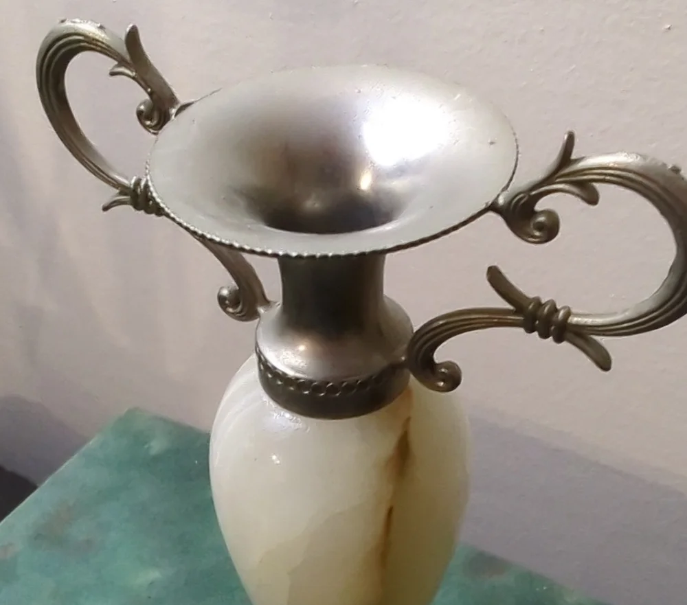 Vintage Italian Onyx And Metal Bud Vase